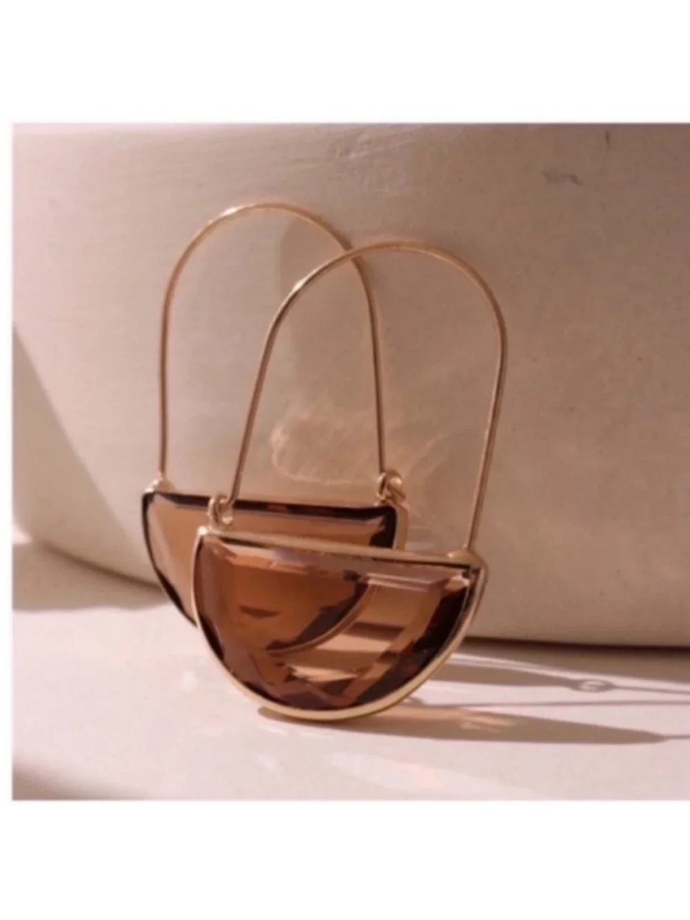 New! Mona Amber Gold Crescent Earrings NWOT